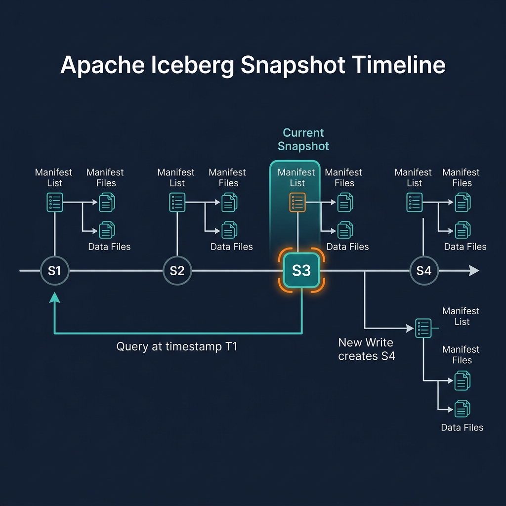 Iceberg Time Travel Query by Snapshot Timestamp diagram